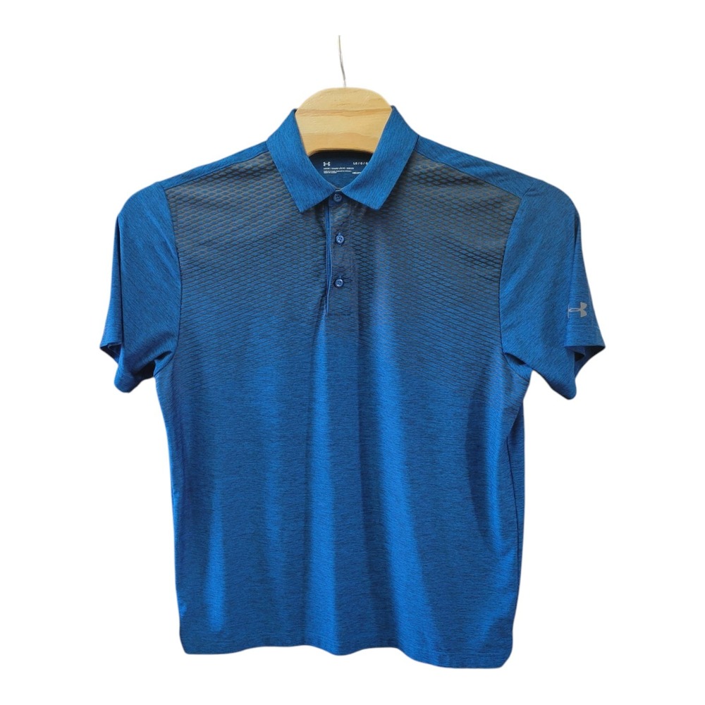 Under Armour Heat Gear Mens L Large Blue Black Short Sleeve Polo Golf Shirt - Picture 2 of 6